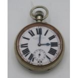 Early 20th C Goliath pocket watch, white enamel dial, gilt case, Swiss lever movement