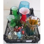 Box containing a selection of various assorted studio glassware, including some signed examples,