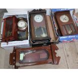 1930's oak cased wall clock (converted to quartz movement) and other wall clocks and cases (4 boxes)