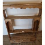 Vintage pine three tier wall rack, with three spice drawers (63cm x 102cm)