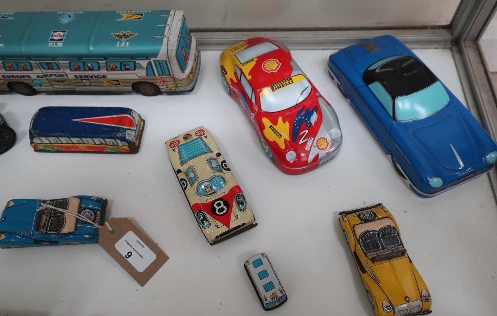 Collection of friction and clock work tin plate model vehicles including GTP motorways coach, SAS - Image 2 of 2