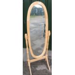 Pine oval framed cheval mirror