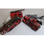 Three large scale tinplate models of Fire Engines, and a similar model of a aircraft (4)