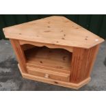 Pine corner fitting television unit with open shelf and single drawer