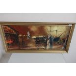 Gilt framed rectangular oil on canvas painting of Liverpool dock scene signed Cazier, 1977