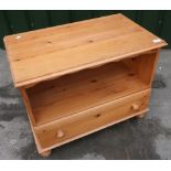 Pine television cabinet with open shelf and single drawer