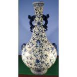 Large Chinese blue and white crackle glaze bottle shaped vase, decorated with scrolling and