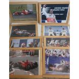 Framed Formula One colour photographs, some indistinctly autographed