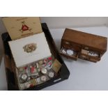 Miniature beech eight drawer watch makers cabinet and a collection of wristwatch movements, cases,