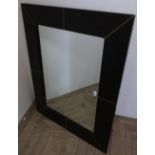Modern over mantel mirror in stitched brown leatherette frame (117cm x 89cm)