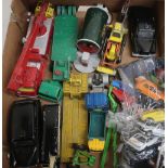 Collection of various scale die-cast models, including Corgi Major, Snorkel fire engine, Dinky