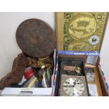 Various Black Forest cuckoo clock parts, folding Eastern table and other clock related items