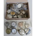 Quantity of pocket watch parts including cases, dials, movements, etc