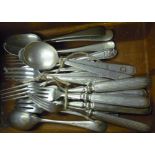 Three LNER railway dining car forks, and two similar fish forks, NER dining car spoon, a pair of