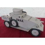 Hand made tin plate scale model of a WW1 RNAS Armoured Car, 56C8 , sand body with swivel turret