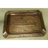 Rectangular copper ashtray marked Ex German Submarine Deutschland, broken up by Robert Smith & Sons,