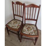 Pair of Edwardian rail back bedroom chairs with brass nailed seats and turned supports (2)