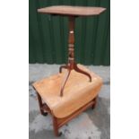19th century mahogany pedastal wine table with turned column on three splayed legs, a 1930s walnut