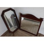 Oak framed wall mirror (56cm x 45cm) and an Edwardian walnut framed beveled edge wall mirror with