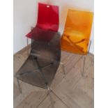 Set of six Italian Slim dining chairs, design R Foschia, for Soft line-alkit, coloured shaped
