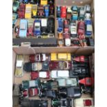 Collection of Lledo, Vanguards and other die-cast models of vintage cars, vans etc in three boxes
