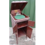 1930s mahogany cased free standing HMV wind up gramophone (42cm x 120cm x 52cm)