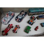 Collection of friction and clock work tin plate model vehicles including GTP motorways coach, SAS