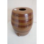 Salt glazed sherry type barrel with banded detail and tap port, with impressed No 3 (approx 35cm