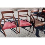 Pair of mahogany armchairs with drop-in seats and another 19th C mahogany chair with wool-work