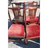 Pair of early 19th C oak broad seated dining chairs with drop-in upholstered seats and H shaped
