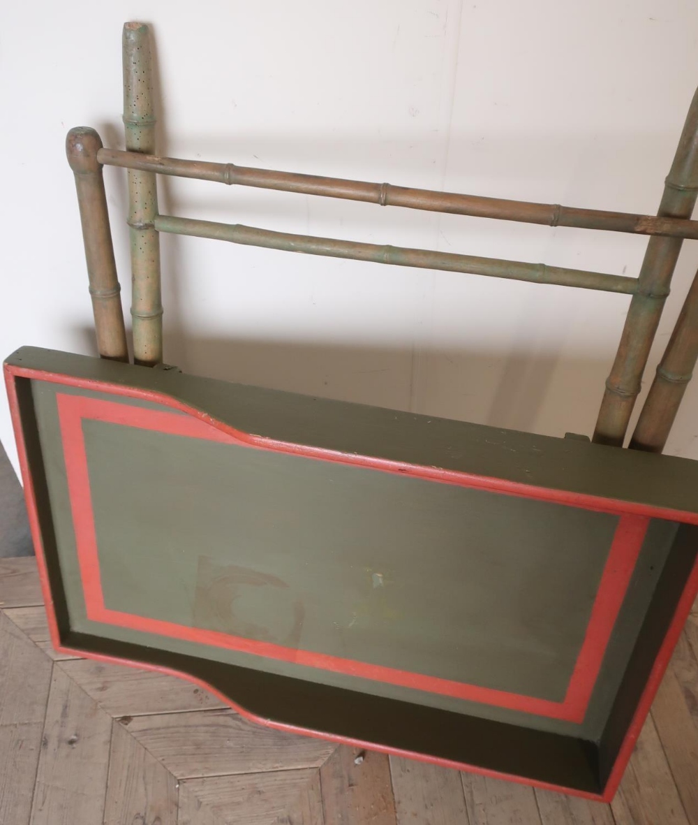 19th C painted rectangular butlers tray with shaped sides, on faux bamboo stand - Image 2 of 3