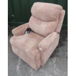 Electric reclining armchair in floral pattern mushroom coloured material
