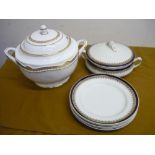 Grimwade part dinner service with blue border comprising of various plates, serving tureens etc, two