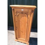 Waxed pine side cabinet, single door with three shelves and CD storage compartment (55cm x 122cm x