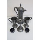 Large James Dickson & Sons of Sheffield No. 924 pewter jug with hinged lid, a pair of Dickson twin