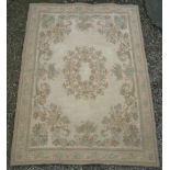 Contemporary Belgium cotton style old gold floral pattern carpet with central floral panel (189cm