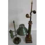 19th/20th C green and black Tole ware table lamp, converted to electric (height 40cm) and a