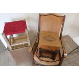 An early 20th C armchair, an oak rectangular cane seated stool with barley twist supports, Lloyd