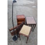 Mahogany nest of three occasional tables with inset leather tops, a similar occasional table, a