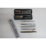 Parker 45 cartridge fountain pen, another Parker fountain pen and other fountain pens etc