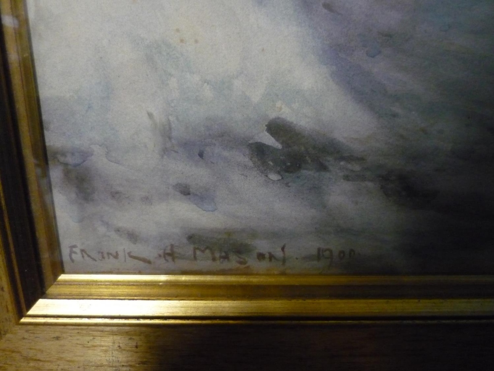 Frank Henry Mason, steam ship labouring in a stormy sea, watercolour, signed Frank H Mason and dated - Image 4 of 4