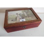 Edwardian jewellery box, the cover decorated with the study of children picking berries (26cm x