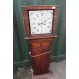 19th C mahogany and oak 8 day long case clock by Jas. Lomax Blackburn, with painted square dial (