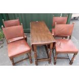 20th C oak gate-leg table on turned legs (114cm x 137cm x 76cm), and a set of four similar dining
