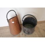 Copper coal scuttle with swing handle and another similar (2)