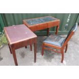1950s mahogany desk with retailers label "Cooke's (Finsbury) Ltd, a matching leather chair and an