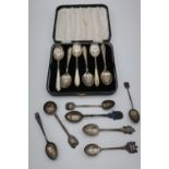 Set of six QE ll hallmarked silver tea spoons, Sheffield 1959 cased, five hallmarked silver and