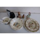 Beswick figure of a wren, another of a seated cat No. 1030 (A/F), a Royal Doulton figure "Babie" and