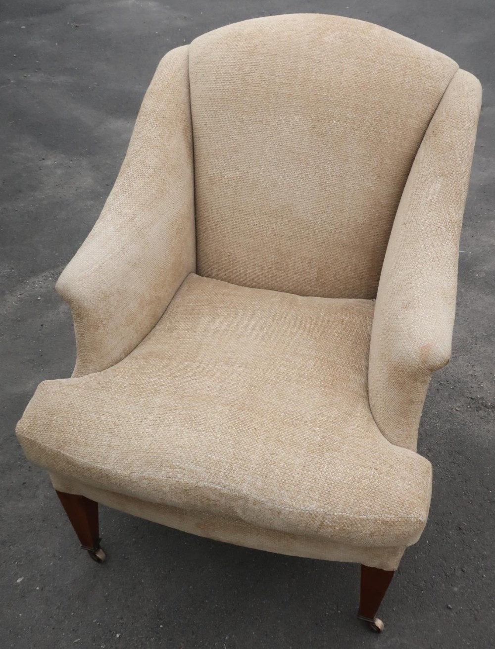 Modern oatmeal upholstered Edwardian style armchair on square tapering supports