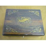 Victorian rosewood inlaid jewellery box with lift out tray, with a small selection of contents